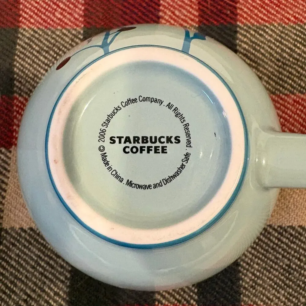 STARBUCKS COFFEE 2006 Coffee Tea Cup Mug Asian Inspired Floral Teal/Blue 12oz